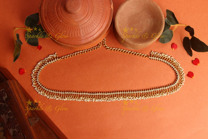Gold alike polished kemp pearl beads  Hip Chain
