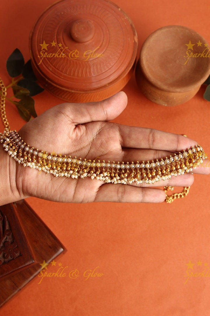 Gold alike polished kemp pearl beads  Hip Chain