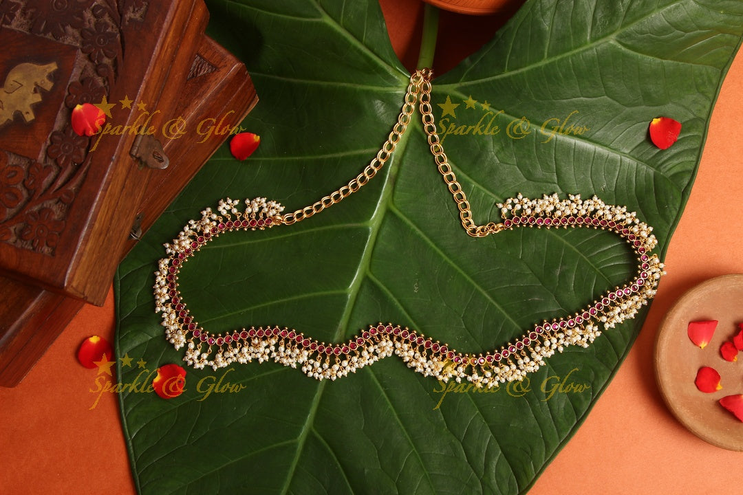 Gold alike polished kemp pearl beads  Hip Chain
