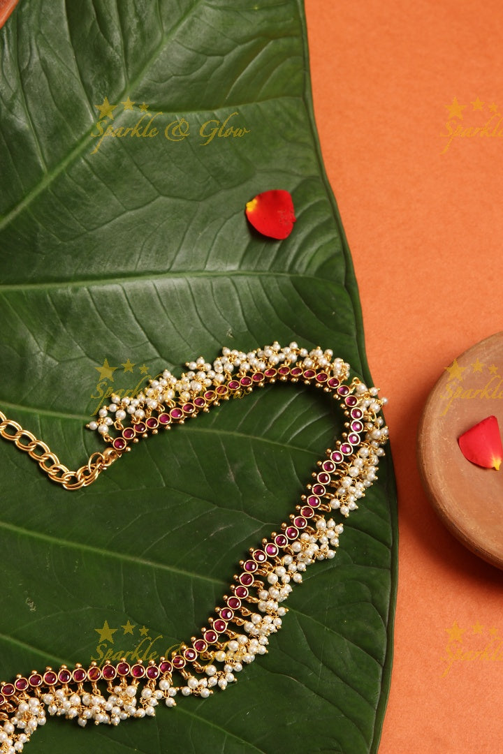 Gold alike polished kemp pearl beads  Hip Chain