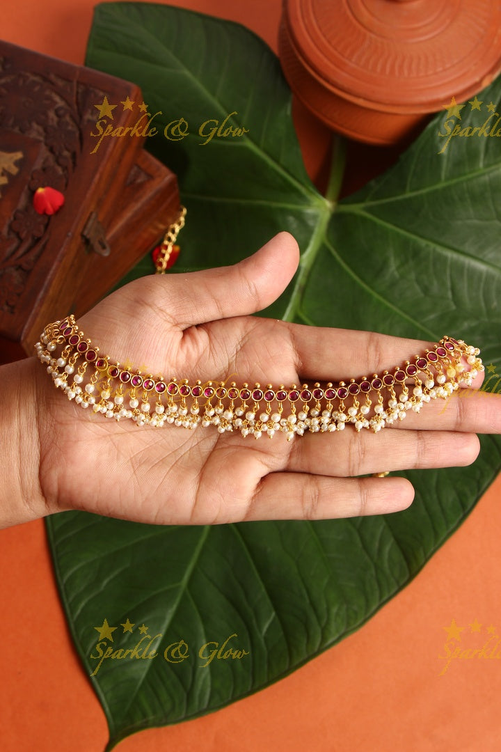 Gold alike polished kemp pearl beads  Hip Chain