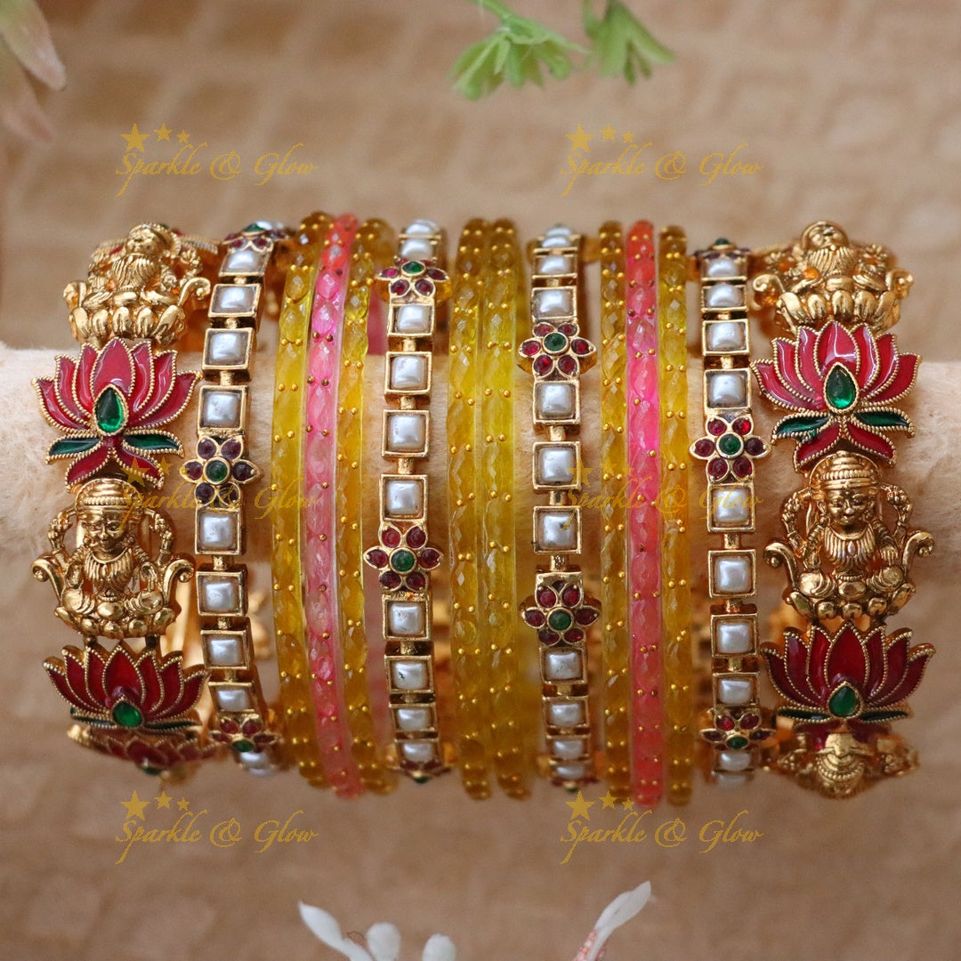 Exquisite Lakshmi Temple Bridal Bangles Set - Sparkle & Glow