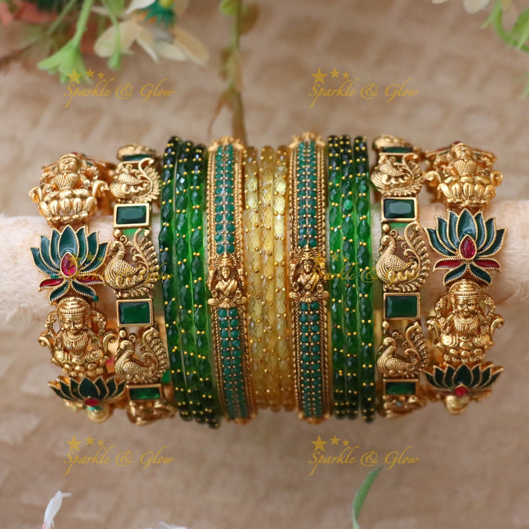 Exquisite Lakshmi Lotus Bridal Bangles Set for Elegance
