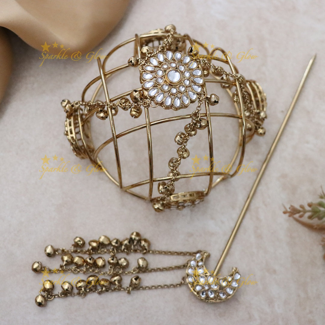 Exquisite Gold Hair Bun Jewel for Weddings & Festive Events