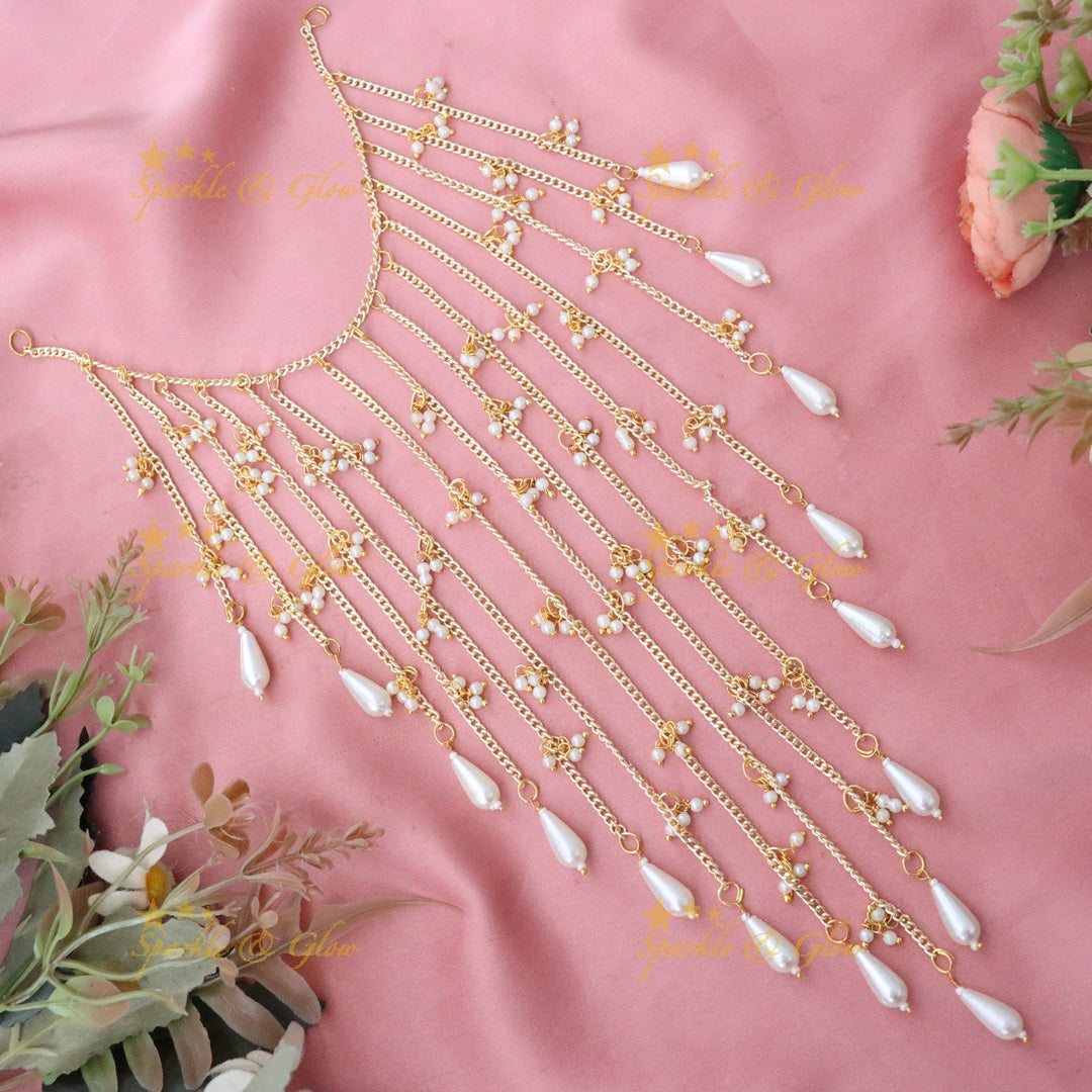Exquisite Pearl Drape Hair Chain - Elegant Festive Shine