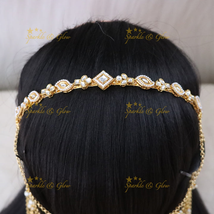 Festive Indian Hair Band with Pearls & Gems - Elegant Design