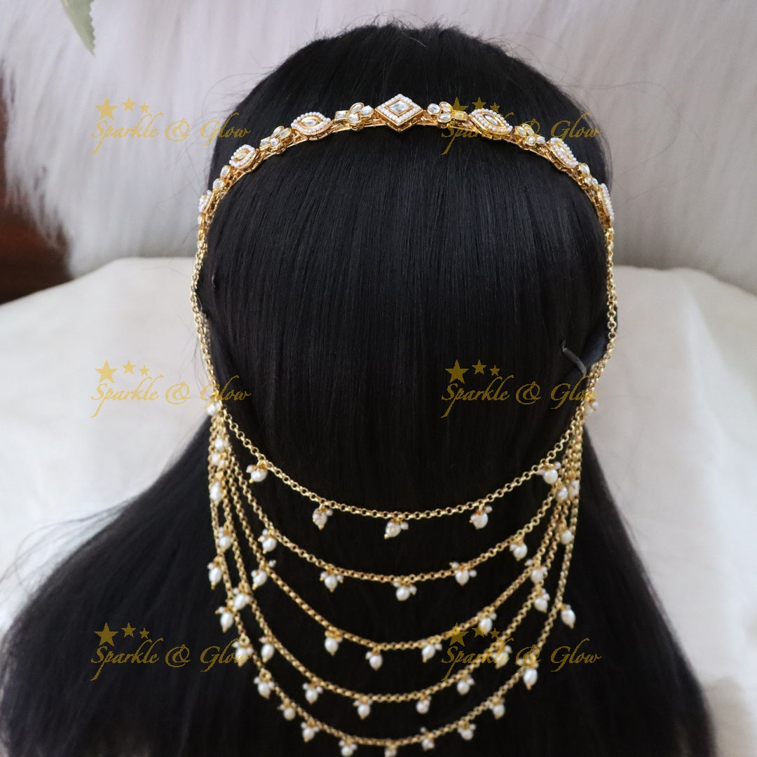 Festive Indian Hair Band with Pearls & Gems - Elegant Design