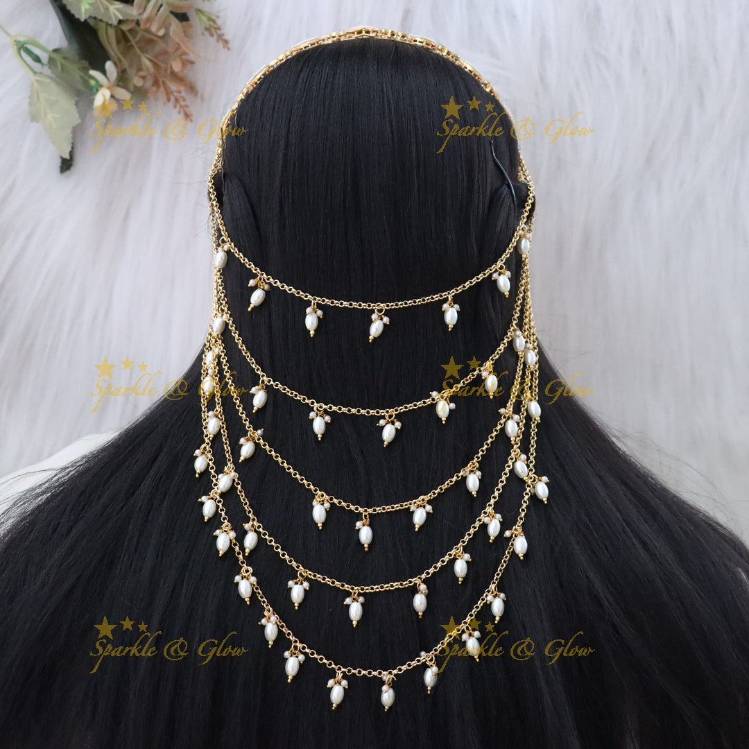 Festive Indian Hair Band with Pearls & Gems - Elegant Design