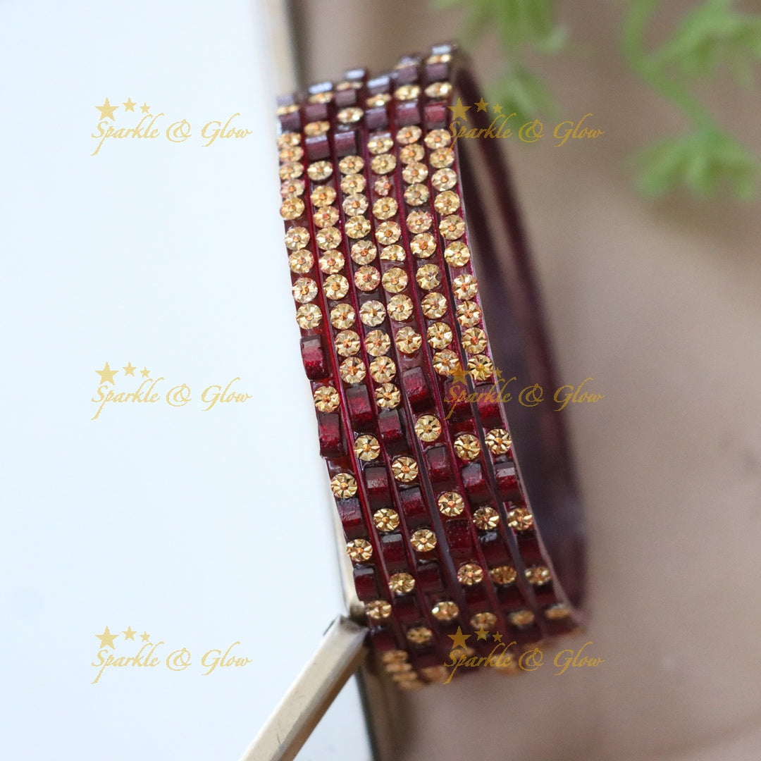 Set of 6 Glass Bangles with Gold Accents