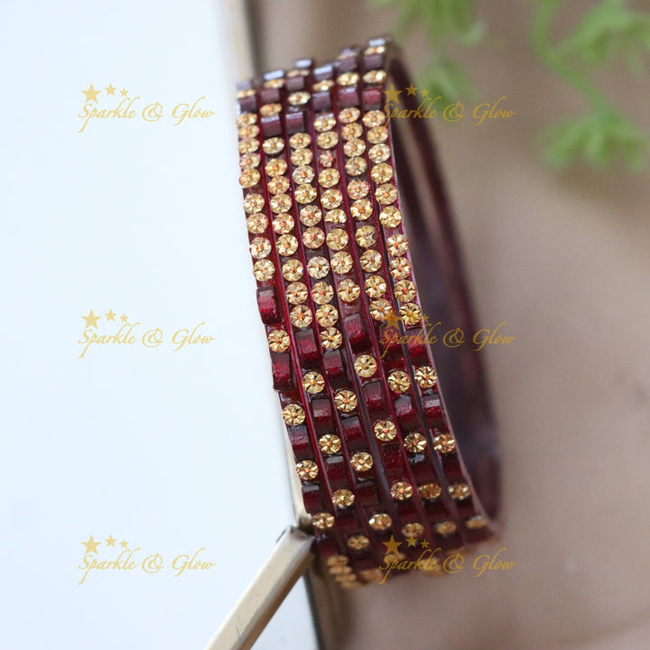 Set of 6 Glass Bangles with Gold Accents