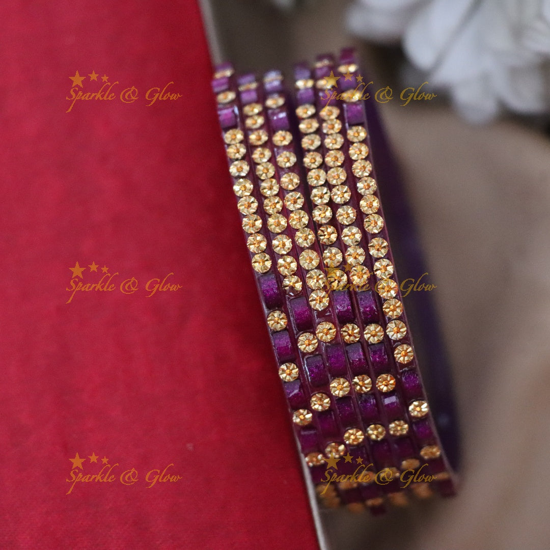 Set of 6 Glass Bangles with Gold Accents