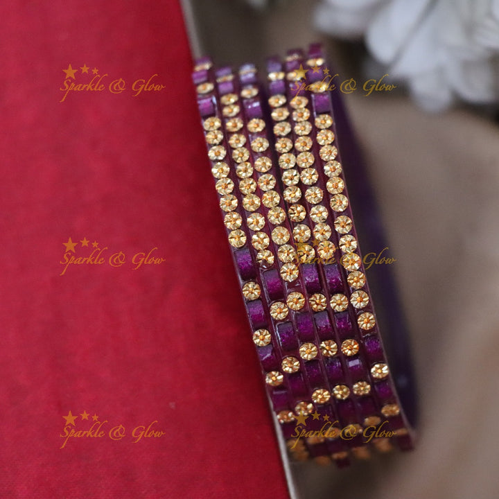 Set of 6 Glass Bangles with Gold Accents