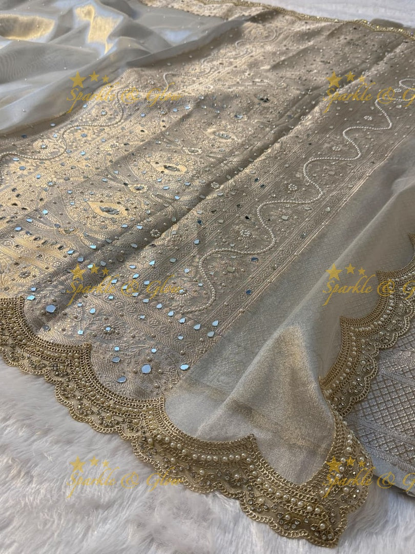 Luxury Banarasi Saree with Mirror Work - Perfect for Weddings