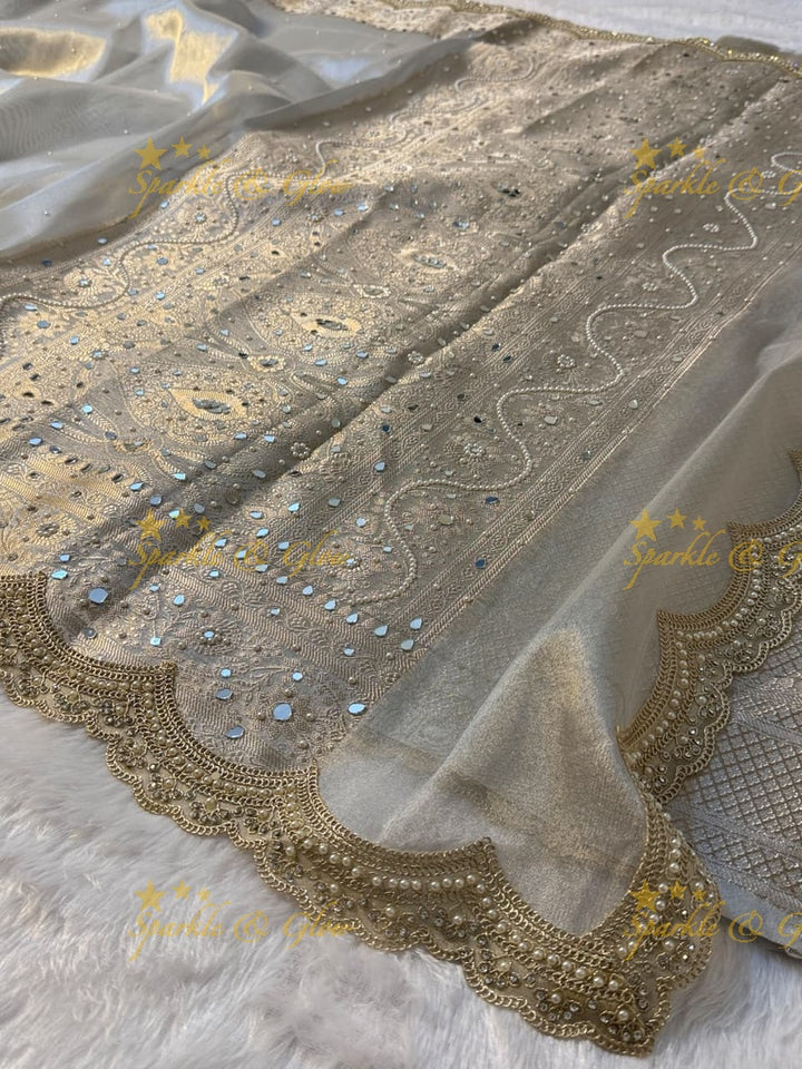 Luxury Banarasi Saree with Mirror Work - Perfect for Weddings