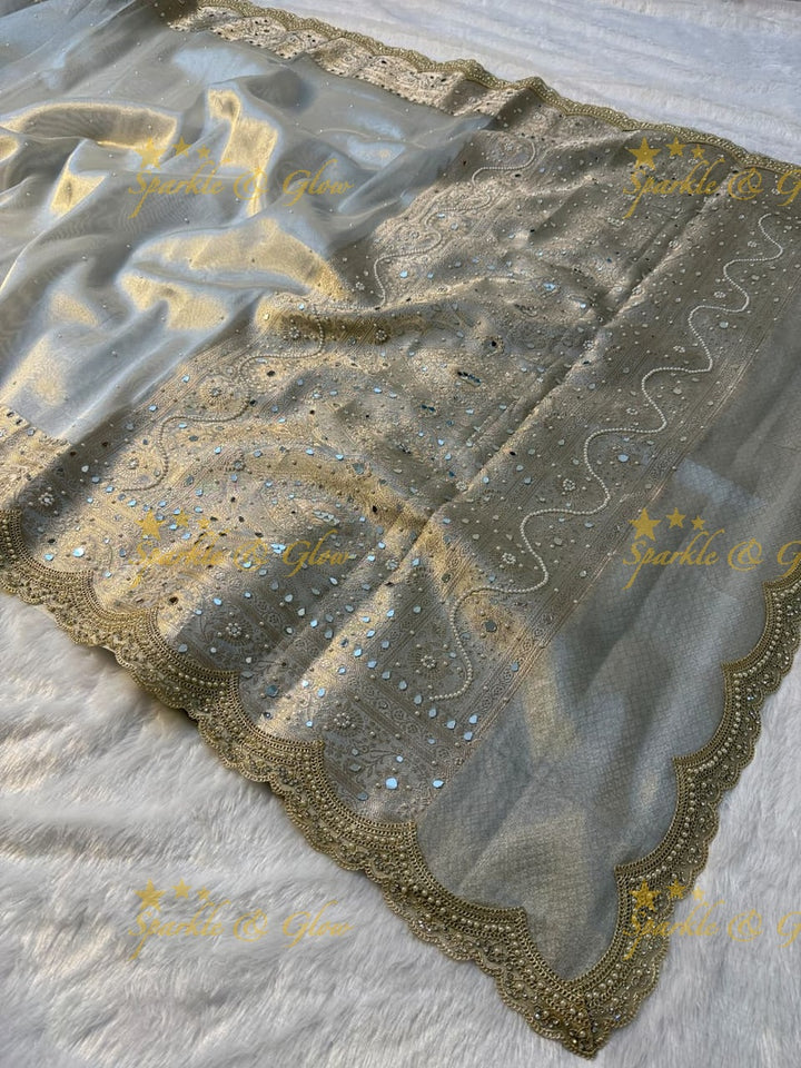 Luxury Banarasi Saree with Mirror Work - Perfect for Weddings