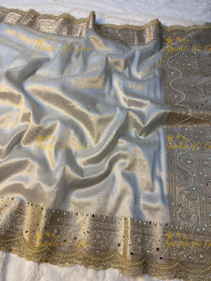 Luxury Banarasi Saree with Mirror Work - Perfect for Weddings
