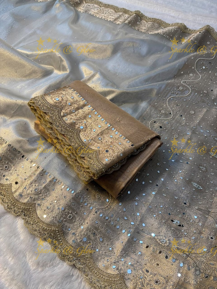 Luxury Banarasi Saree with Mirror Work - Perfect for Weddings