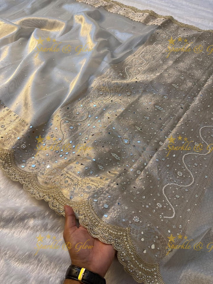 Luxury Banarasi Saree with Mirror Work - Perfect for Weddings