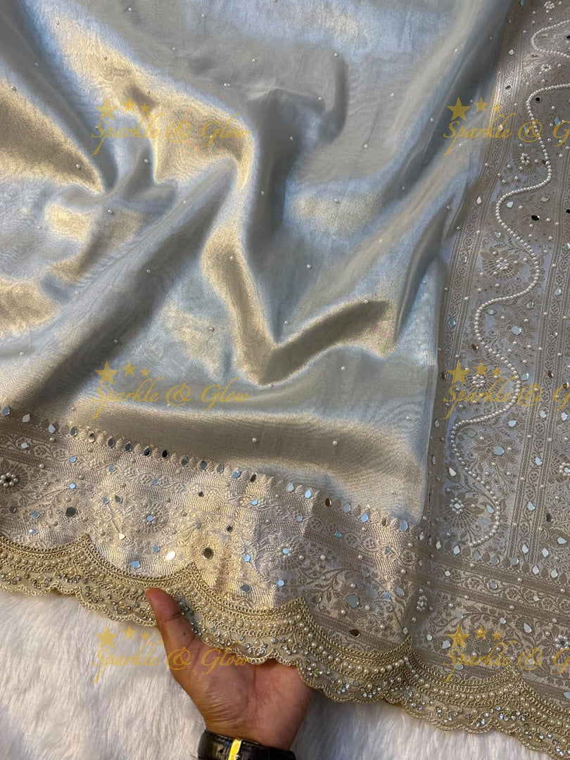 Luxury Banarasi Saree with Mirror Work - Perfect for Weddings