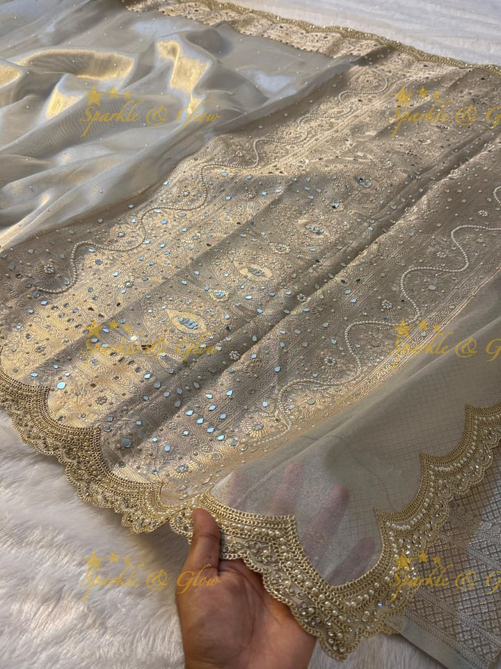 Luxury Banarasi Saree with Mirror Work - Perfect for Weddings