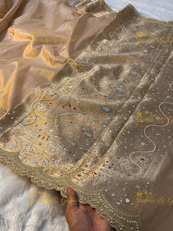 Luxury Banarasi Saree with Mirror Work - Perfect for Weddings