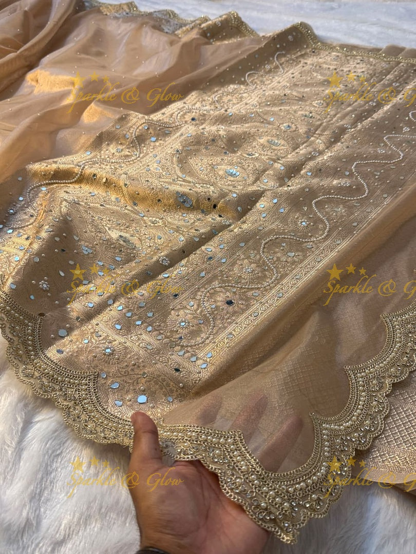 Luxury Banarasi Saree with Mirror Work - Perfect for Weddings