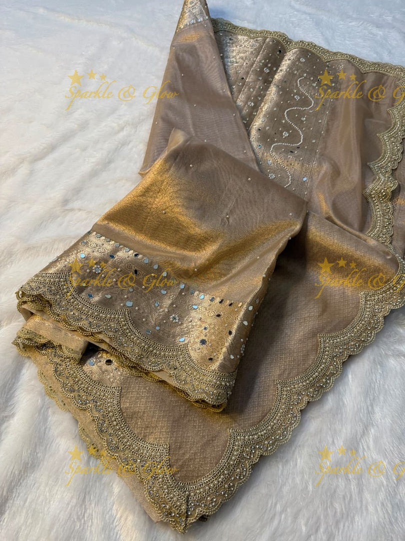 Luxury Banarasi Saree with Mirror Work - Perfect for Weddings