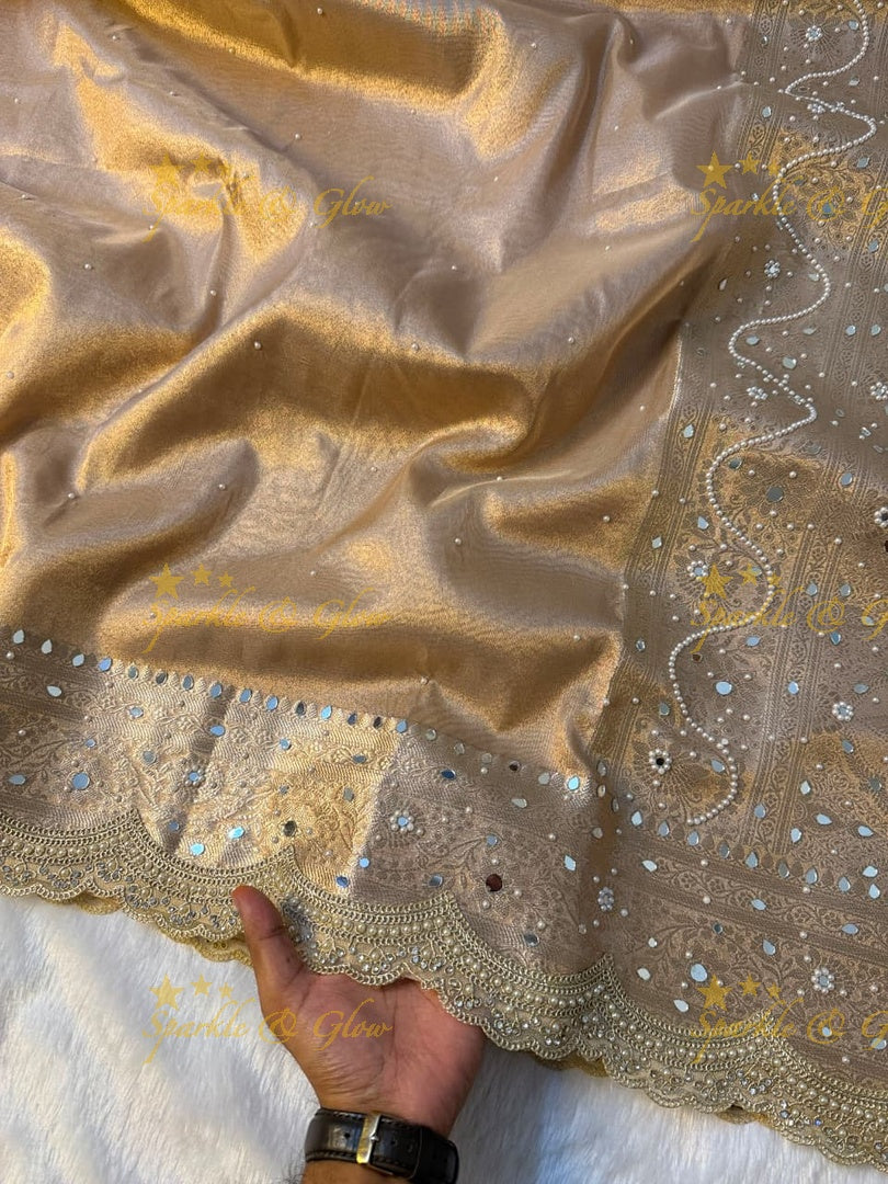 Luxury Banarasi Saree with Mirror Work - Perfect for Weddings