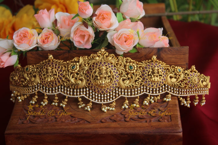 Gold alike antique Lakshmi hipbelt with CZ stones