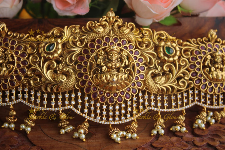 Gold alike antique Lakshmi hipbelt with CZ stones