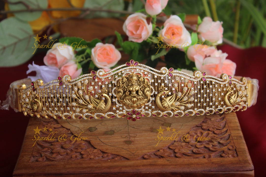 Gold alike antique Elegant Lakshmi hipbelt with CZ stones