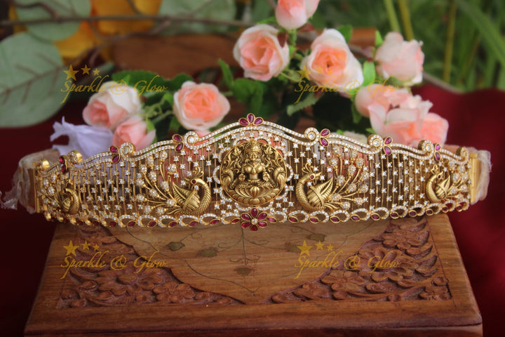 Gold alike antique Elegant Lakshmi hipbelt with CZ stones
