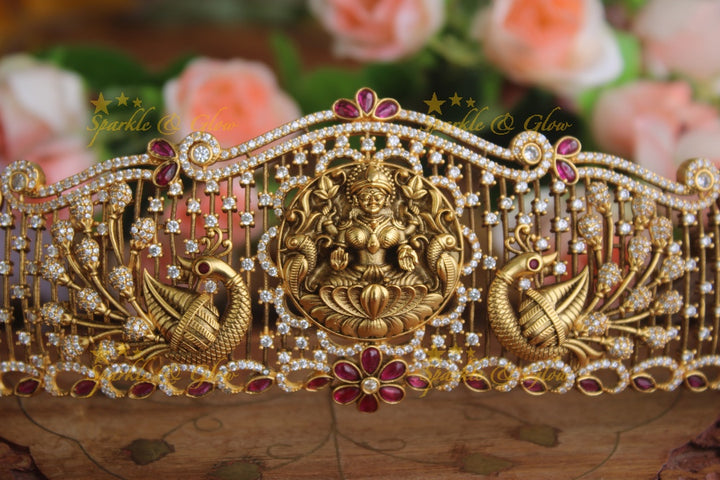 Gold alike antique Elegant Lakshmi hipbelt with CZ stones