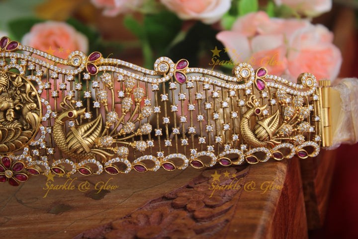 Gold alike antique Elegant Lakshmi hipbelt with CZ stones