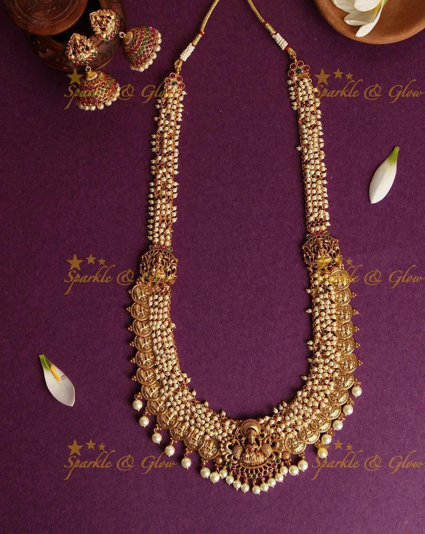 Premium Matte cluster beads coin long necklace - Pearl Pink - Sparkle and Glow
