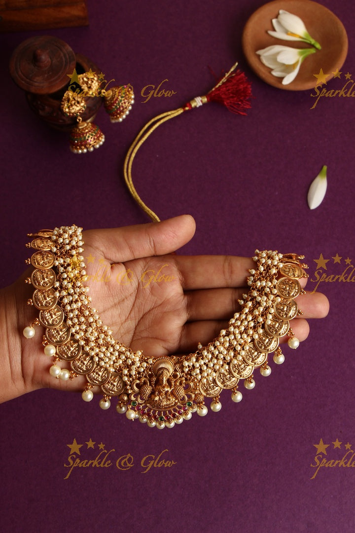 Premium Matte cluster beads coin long necklace - Pearl Multi