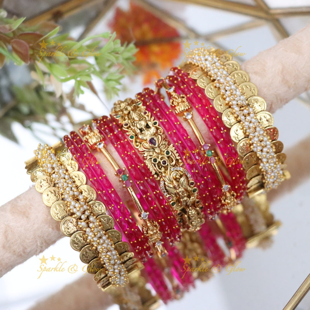 Exquisite Lakshmi Coin Temple Bridal Bangles Set