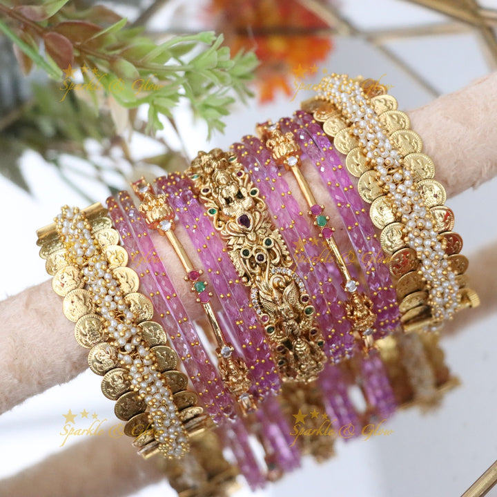 Exquisite Lakshmi Coin Temple Bridal Bangles Set
