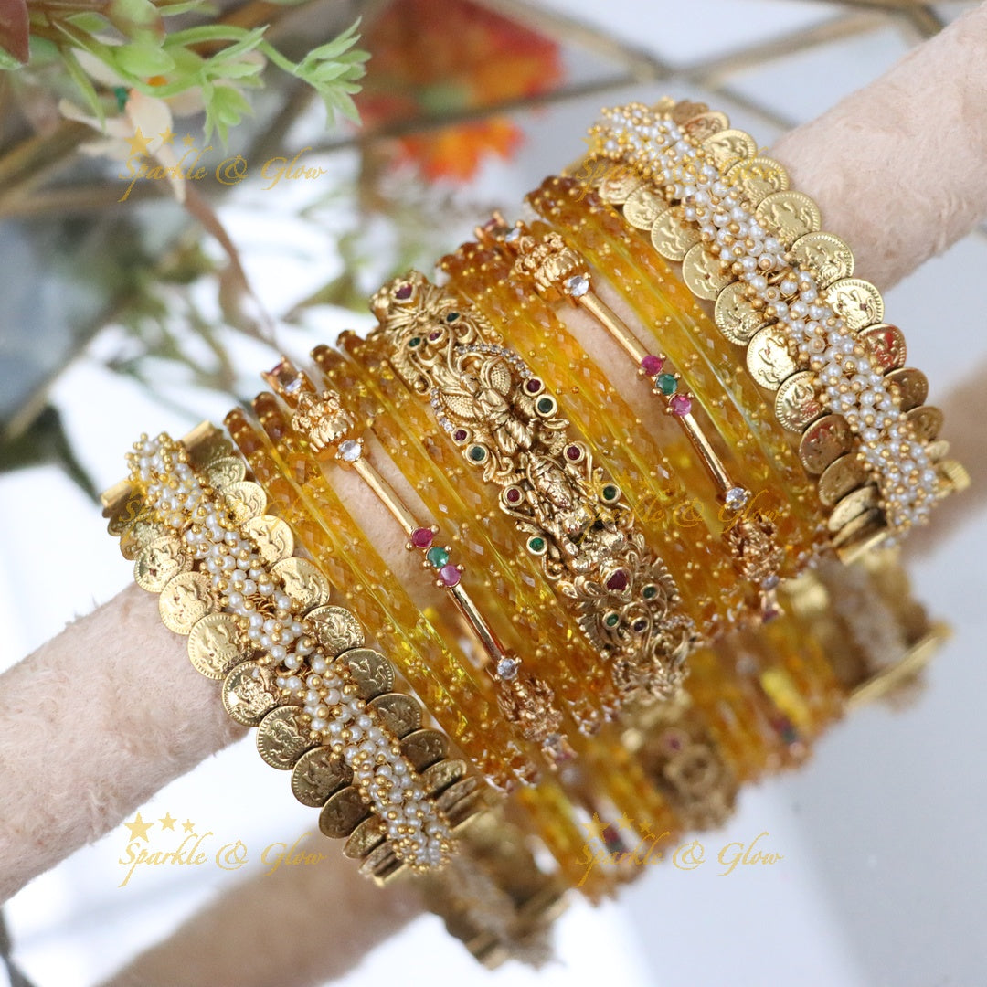 Exquisite Lakshmi Coin Temple Bridal Bangles Set