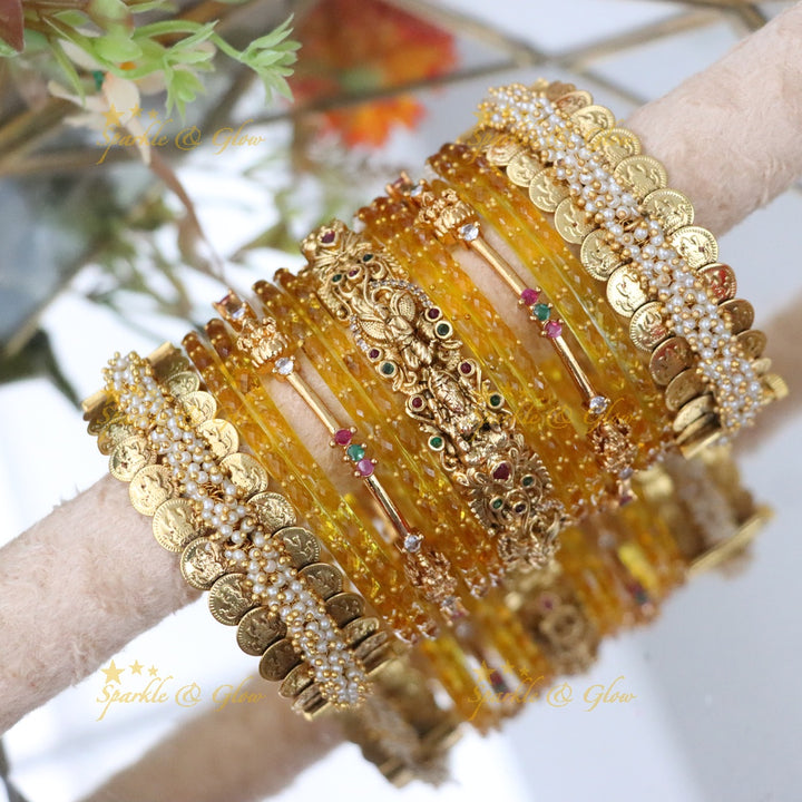 Exquisite Lakshmi Coin Temple Bridal Bangles Set