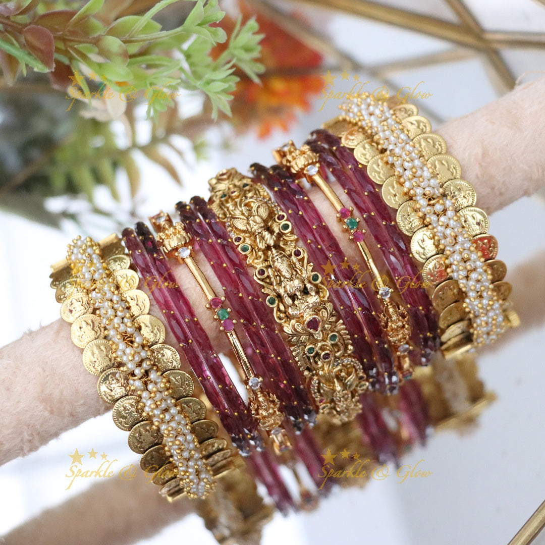 Exquisite Lakshmi Coin Temple Bridal Bangles Set