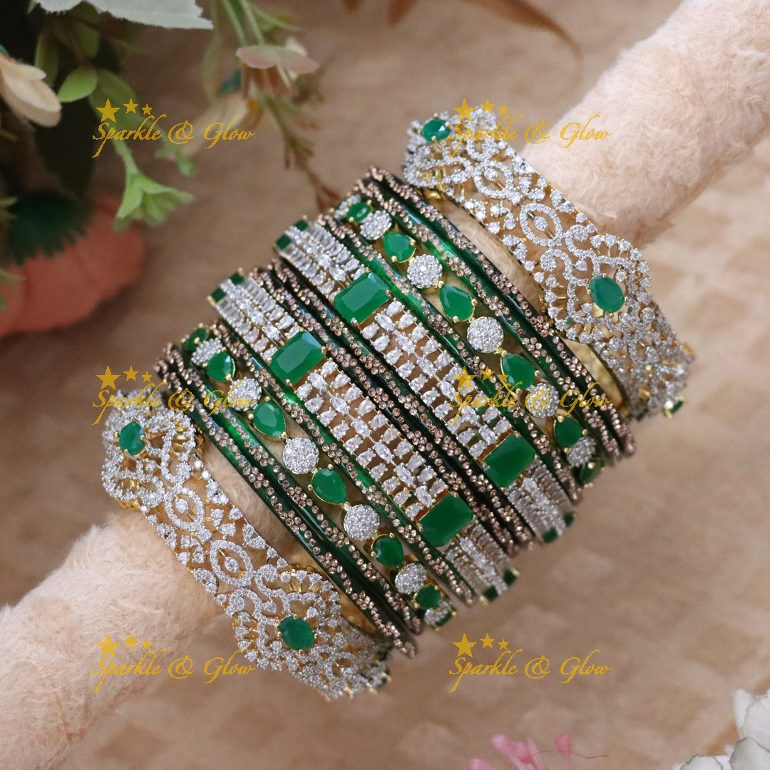 Exquisite Green & Diamond Bangle Set for Special Occasions