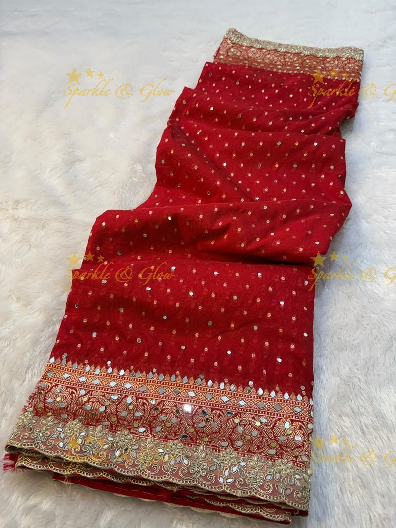 Exquisite Red Banarasi Wedding Saree & Blouse – New Arrival