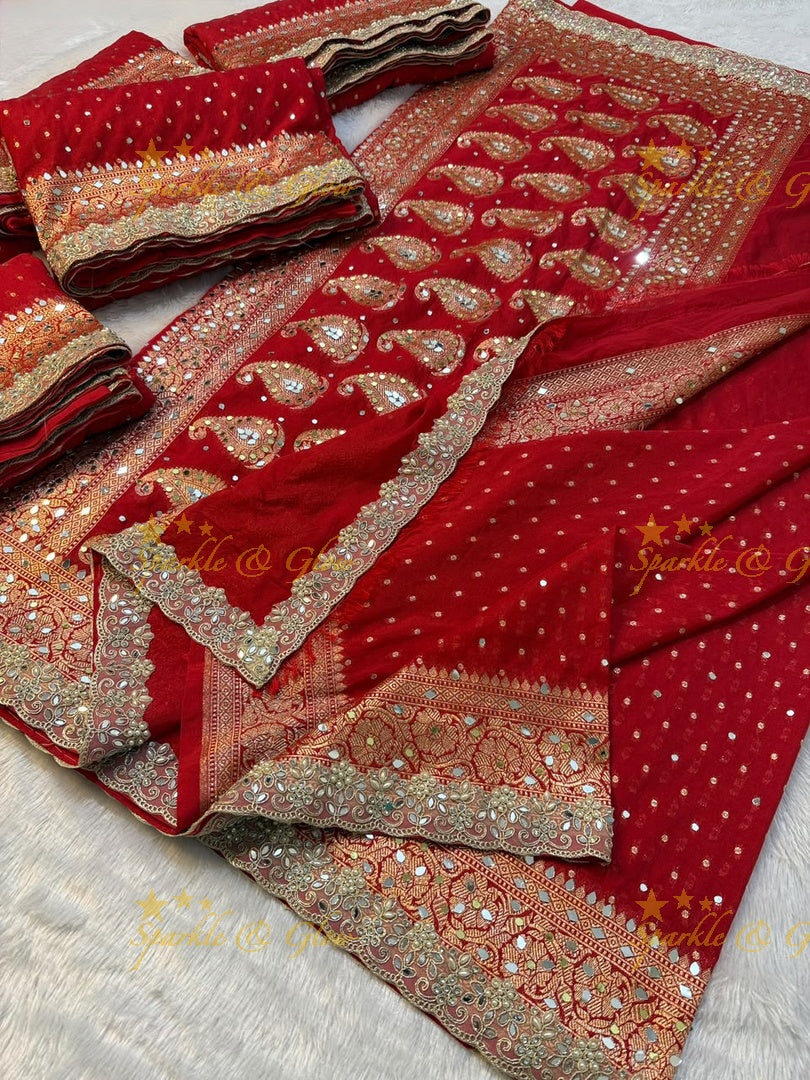 Exquisite Red Banarasi Wedding Saree & Blouse – New Arrival
