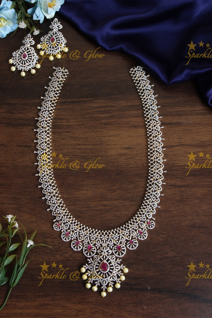 GJ Polish Elegant AD long necklace - Pink