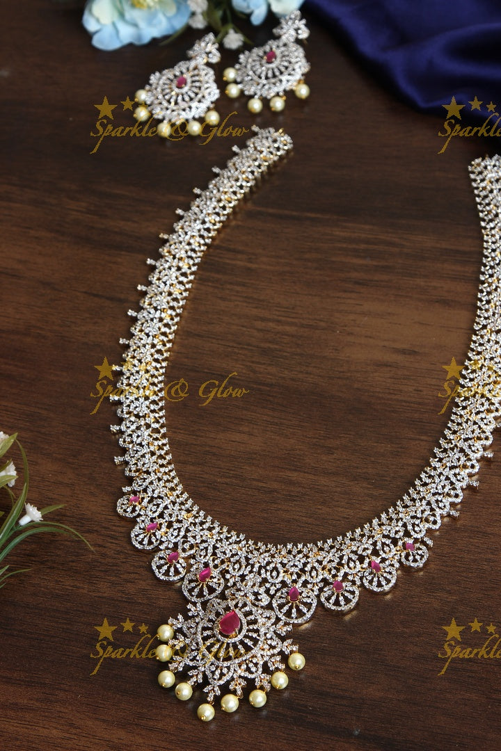 GJ Polish Elegant AD long necklace - Pink