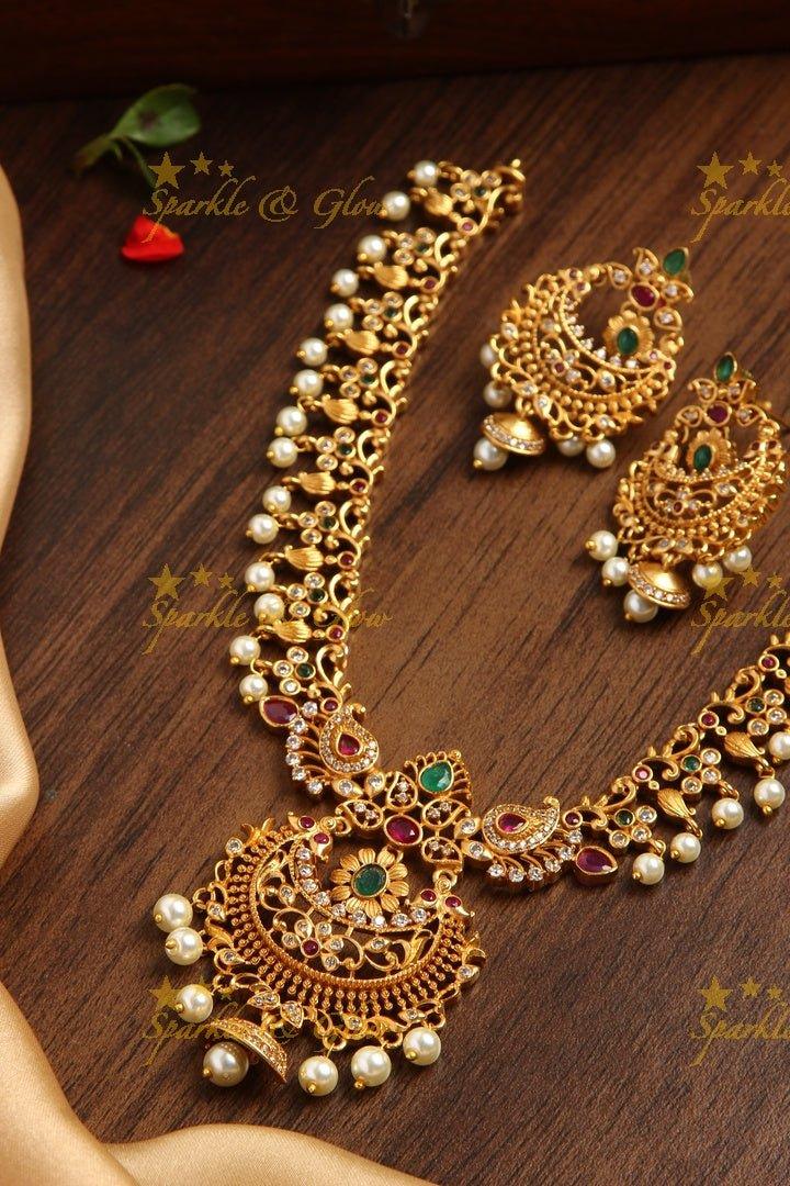Premium Matte CZ non idol neckpiece - Sparkle and Glow