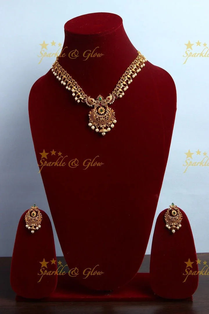 Premium Matte CZ non idol neckpiece - Sparkle and Glow