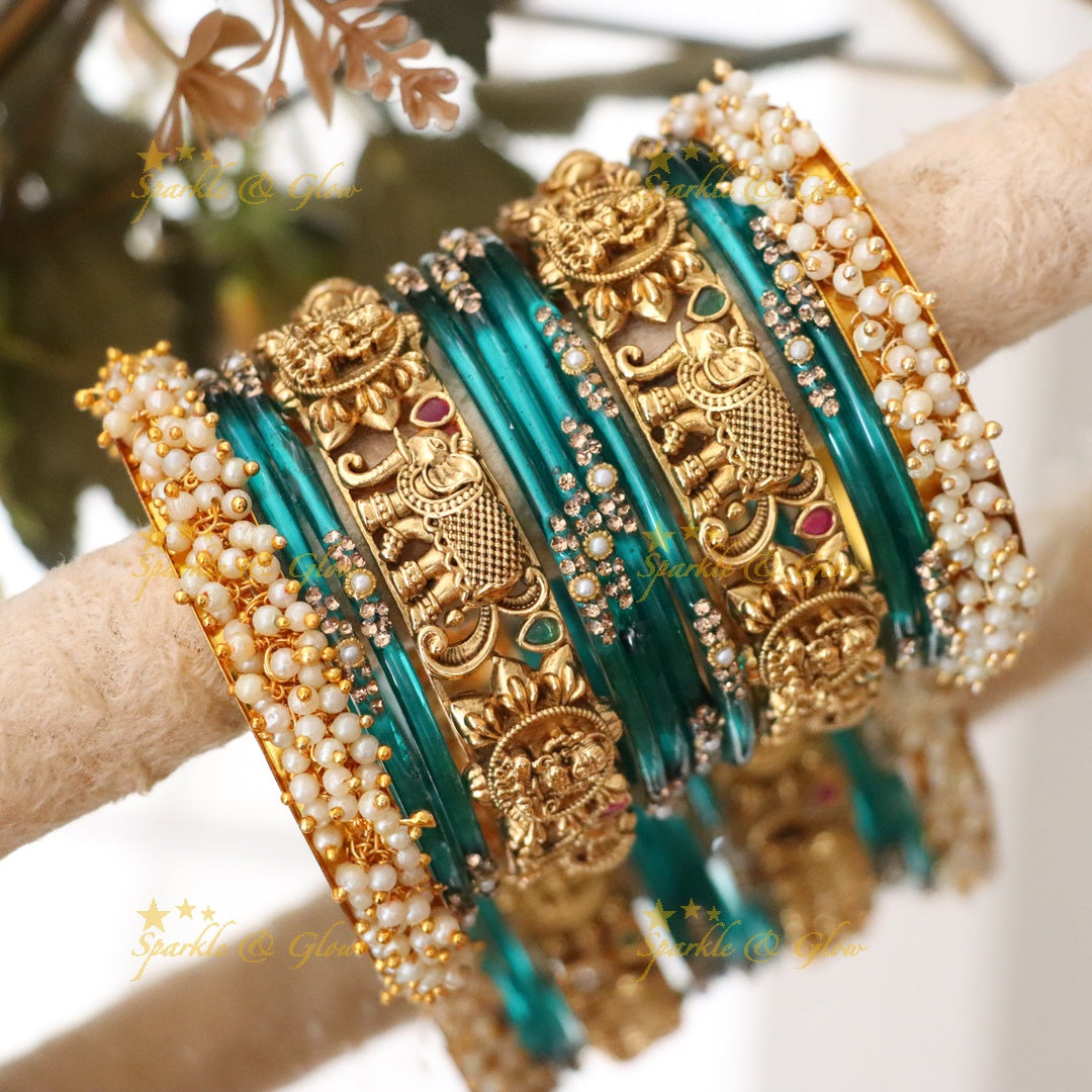 Green Lakshmi Elephant Bridal Bangle Set