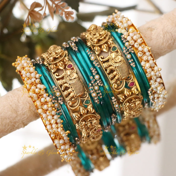 Green Lakshmi Elephant Bridal Bangle Set